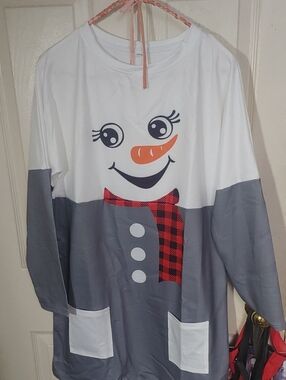 Womens Snowman Print Long Sleeve Top - White & Gray